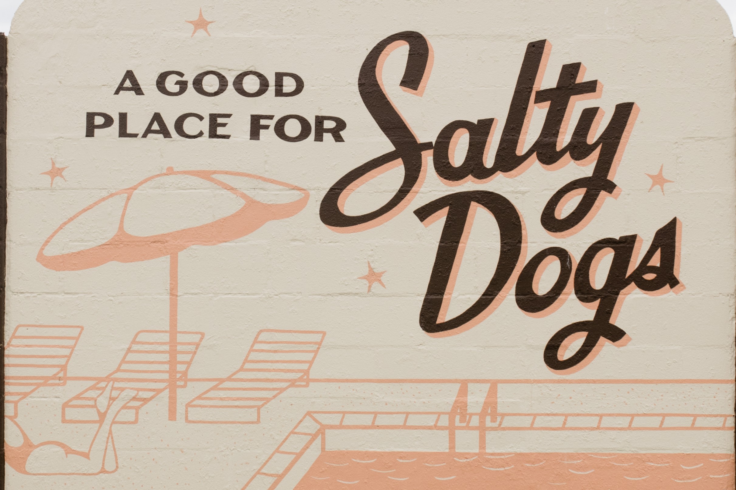 Sign at Salt Ranch Hotel with Salty Dogs written on it
